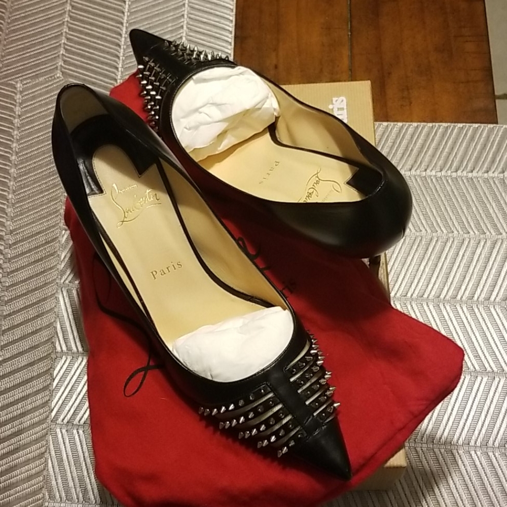 Christian Louboutin Black Pointed-Toe Spike Flats